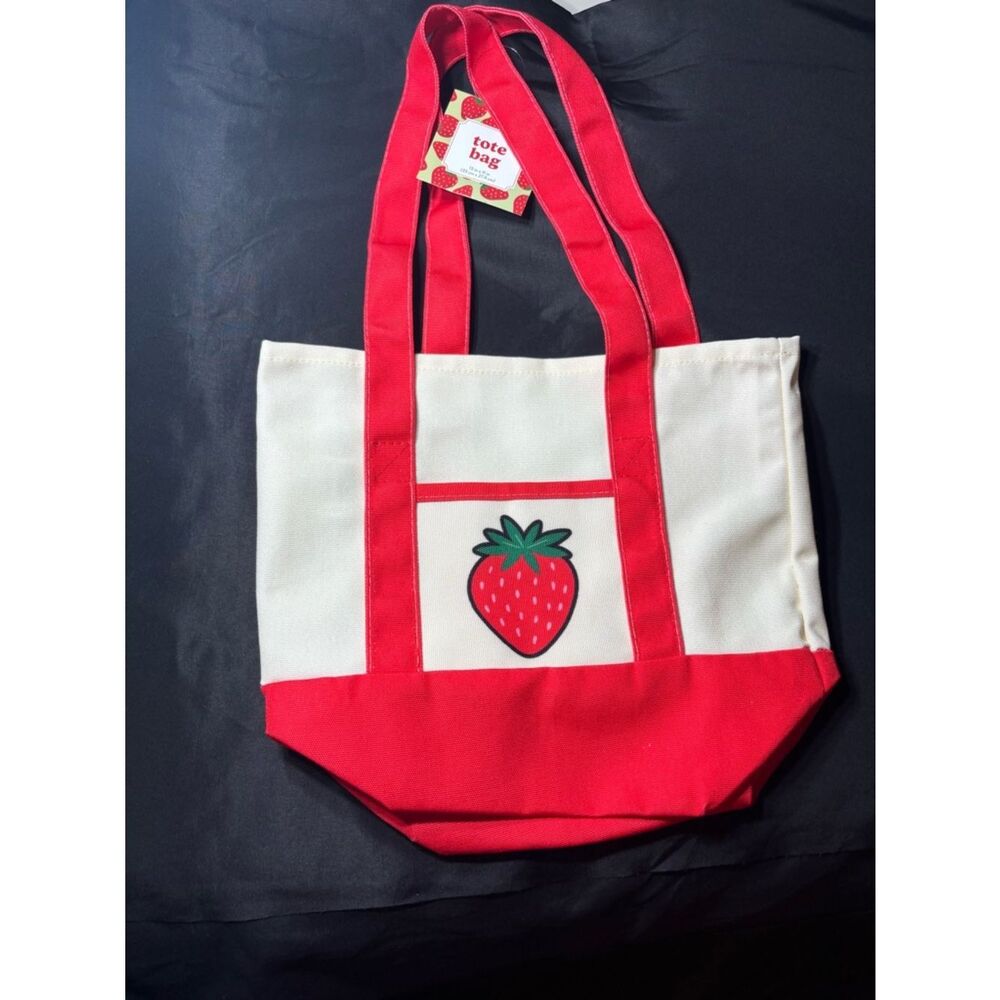 New Strawberry Canvas Tote Bag - Red and Cream